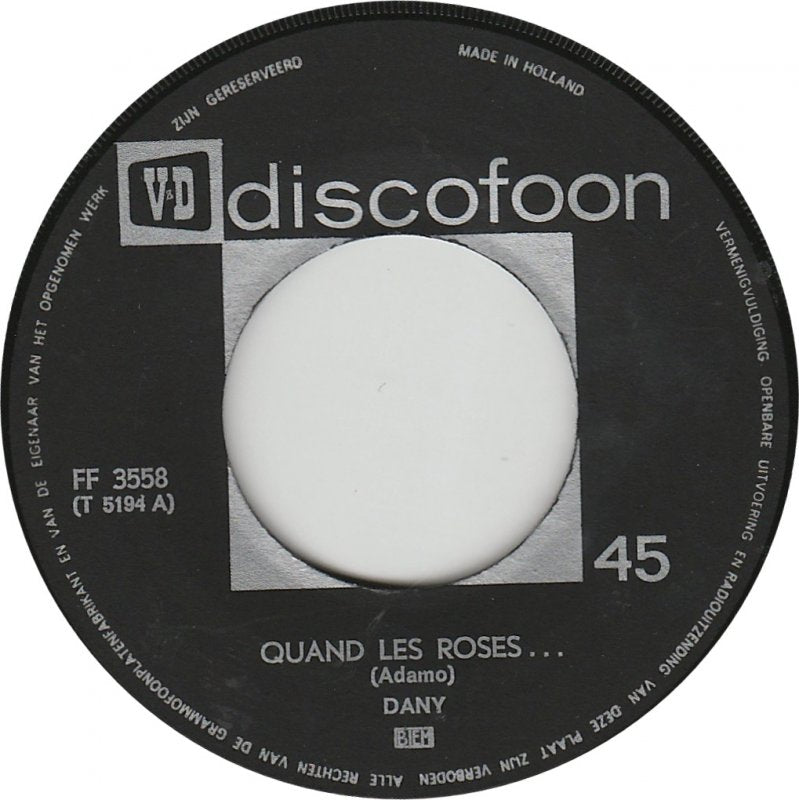 Dany - Quand Les Roses Vinyl Singles VINYLSINGLES.NL