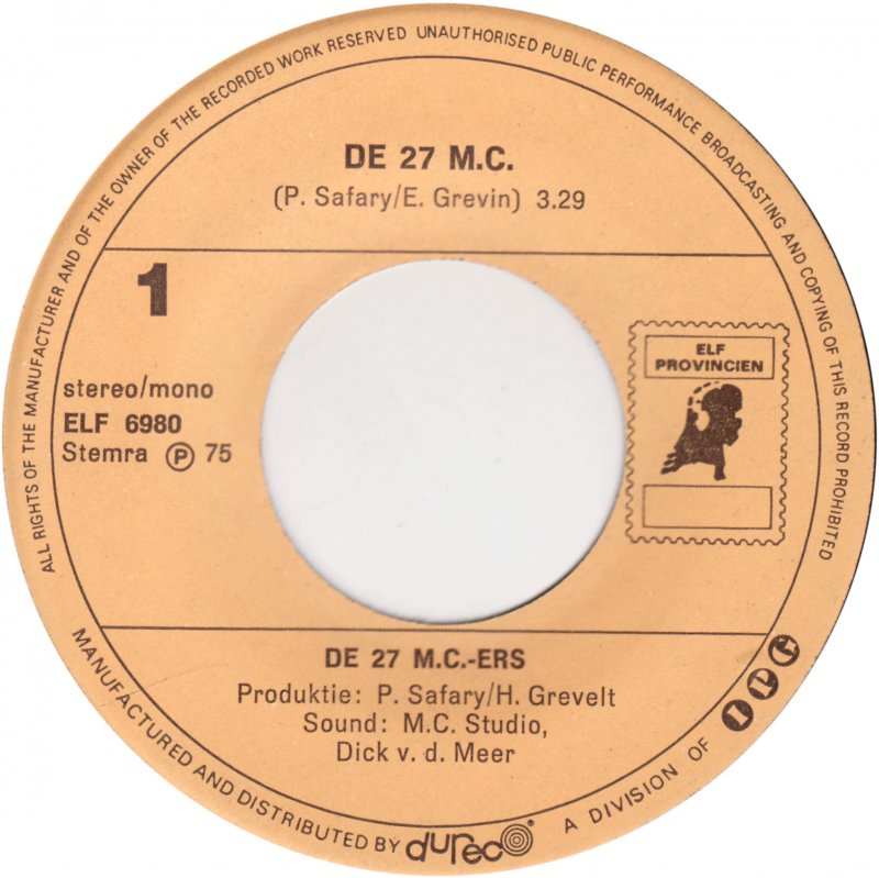27 M.C.-Ers - De 27 M.C. 28593 Vinyl Singles Goede Staat
