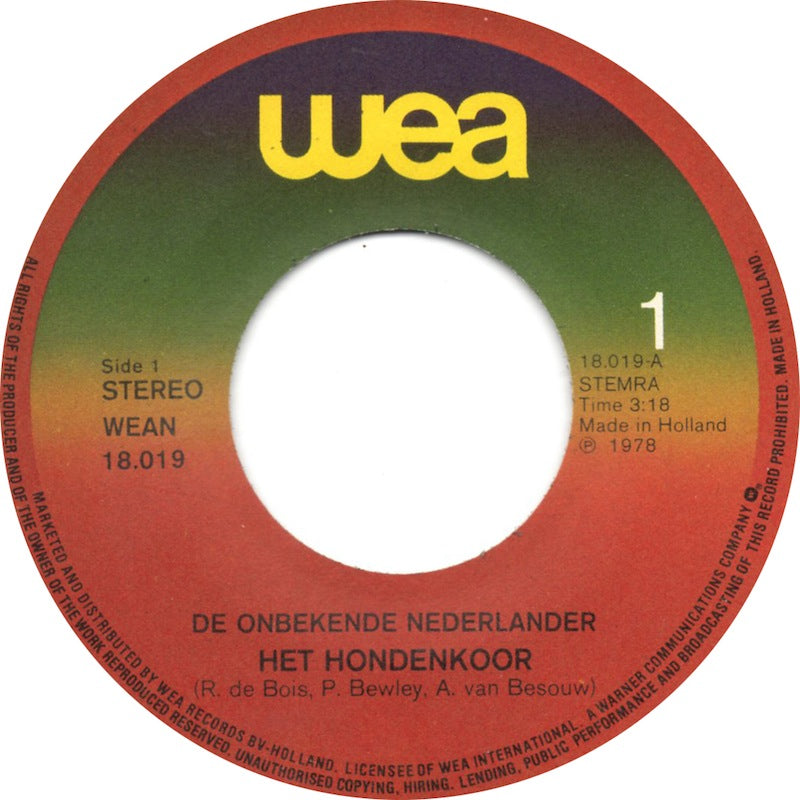 Onbekende Nederlander - Het Hondenkoor 30080 Vinyl Singles VINYLSINGLES.NL