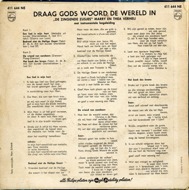 Zingende Zusjes - Draag Gods Woord De Wereld In (EP) 18644 Vinyl Singles EP Goede Staat