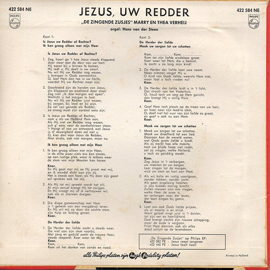 Zingende Zusjes Marry En Thea Verhey - Jezus Uw Redder 18648 Vinyl Singles EP Vinyl Zeer Goed / Hoesje Goed "VINYLSINGLES.NL"