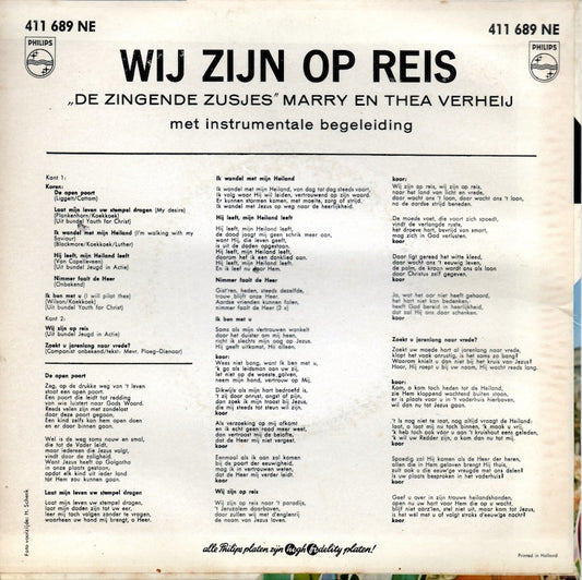 Zingende Zusjes Marry En Thea Verhey - Wij Zijn Op Reis 15375 Vinyl Singles EP Vinyl Zeer Goed / Hoesje Goed "VINYLSINGLES.NL"
