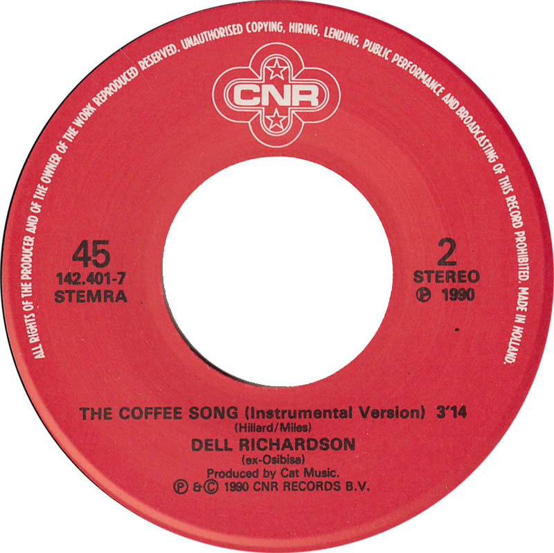 Dell Richardson - The Coffee Song Vinyl Singles Vinyl Very Good (VG) <br> Hoes Good Plus (G+)