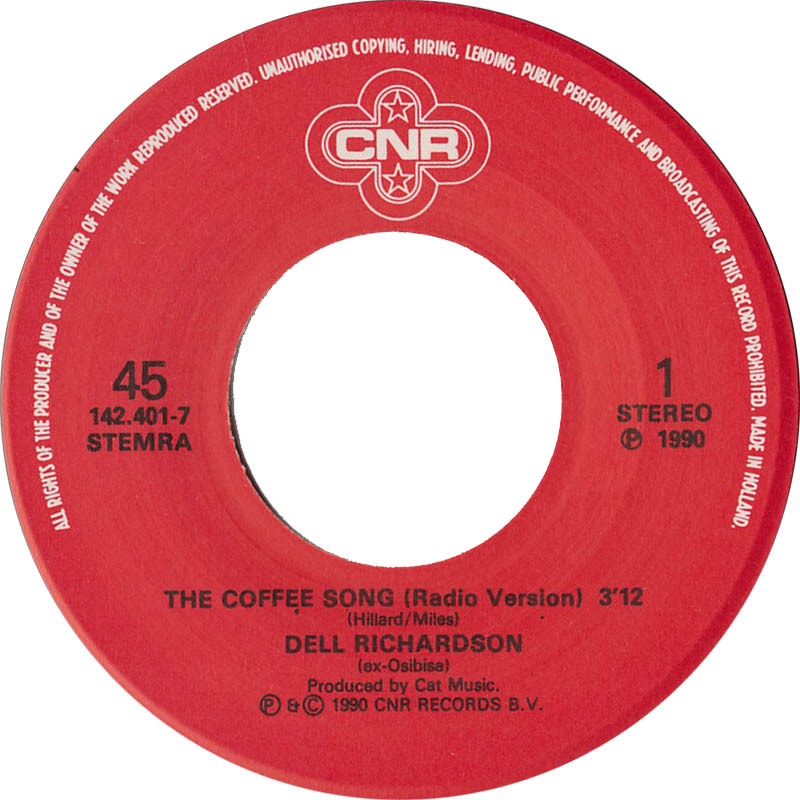 Dell Richardson - The Coffee Song Vinyl Singles Vinyl Very Good (VG) <br> Hoes Good Plus (G+)