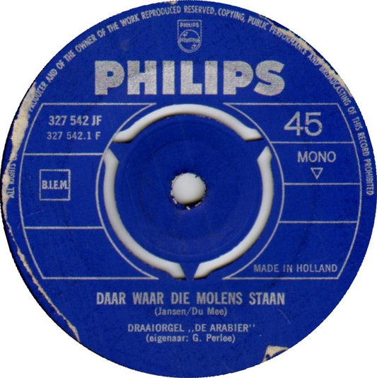 Draaiorgel De Arabier Eigenaar G. Perlee - Souvenirs 13562 Vinyl Singles Vinyl Zeer Goed / Hoesje Goed "VINYLSINGLES.NL"