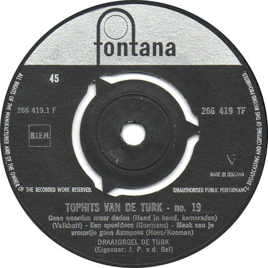 Draaiorgel De Turk - Tophits van de Turk no 19 en 20 23951 Vinyl Singles VINYLSINGLES.NL