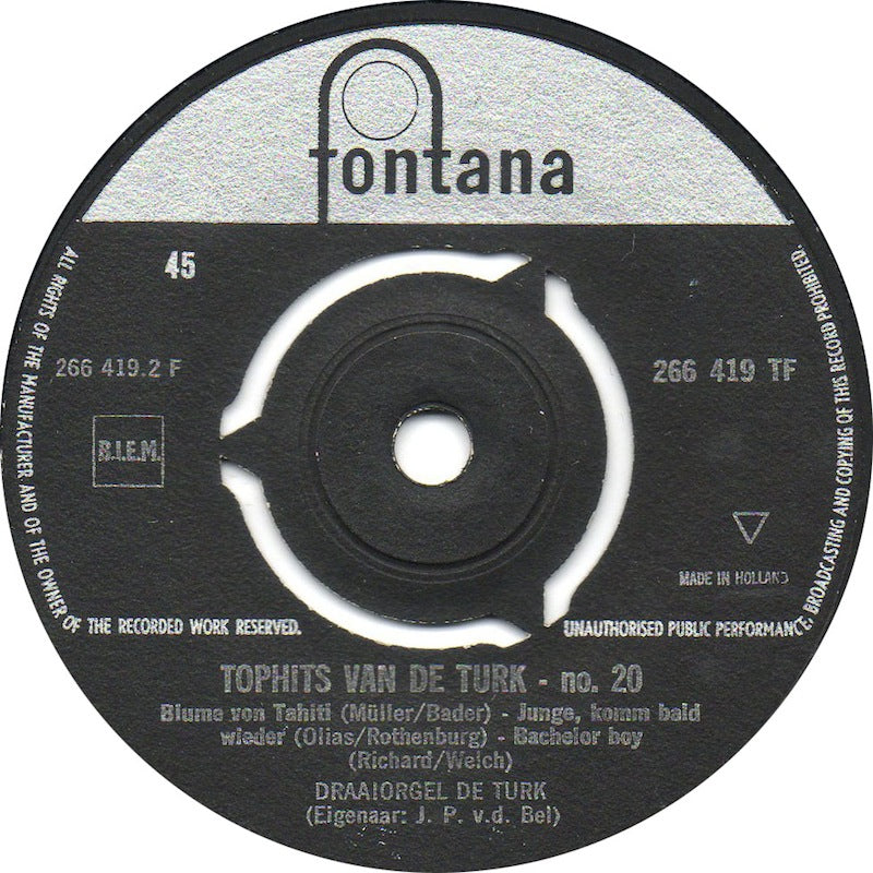 Draaiorgel De Turk - Tophits van de Turk no 19 en 20 23951 Vinyl Singles VINYLSINGLES.NL