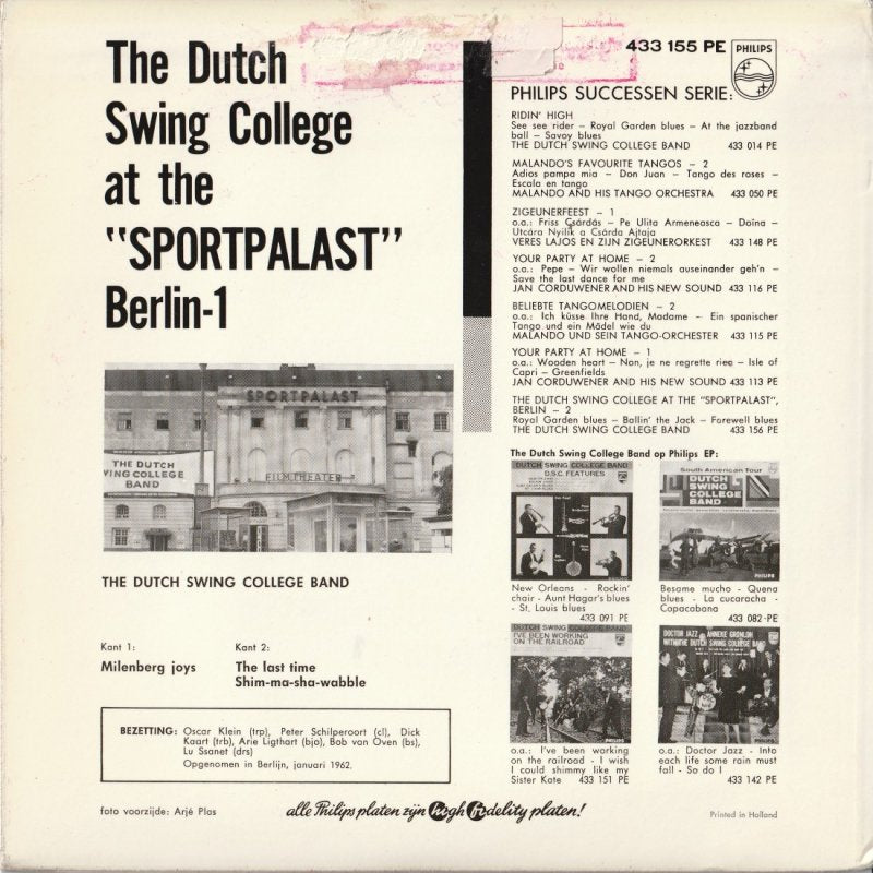 Dutch Swing College Band - The Dutch Swing College At The Sportpalast Berlin - 1 (EP) 17057 Vinyl Singles EP VINYLSINGLES.NL