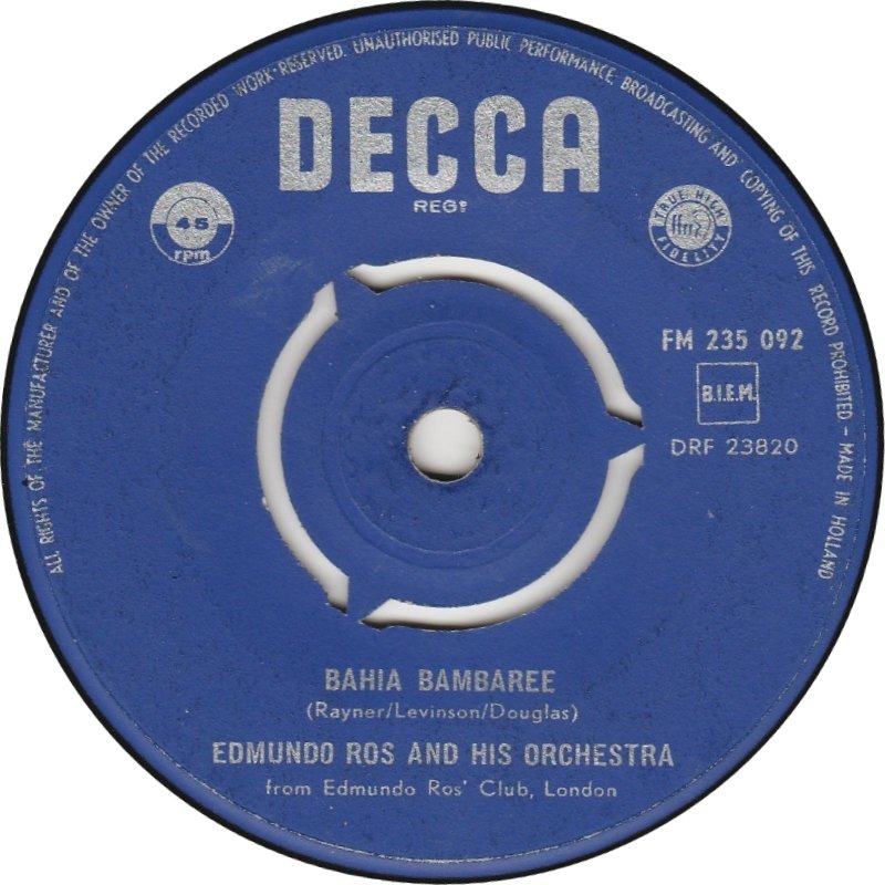 Edmundo Ros And His Orchestra - Bahia Bambaree 24441 Vinyl Singles Goede Staat