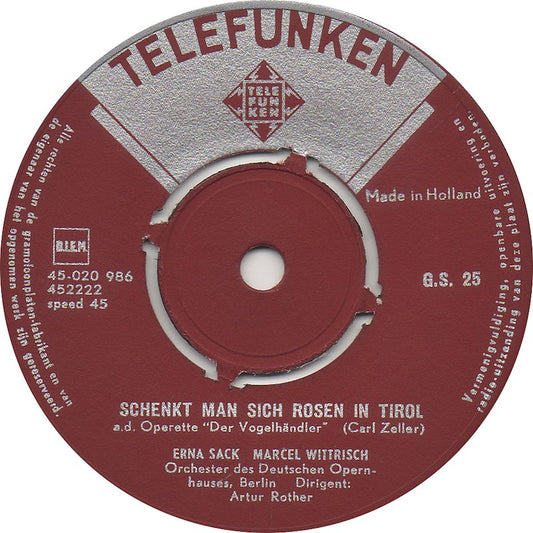 Erna Sack - Marcel Wittrisch - Niemand Liebt Dich So Wie Ich Vinyl Singles Vinyl Very Good (VG) <br> Hoes Good Plus (G+)