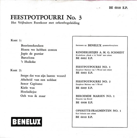 Vrijbuiters Feestkoor - Feestpotpourri No.3 Vinyl Singles Vinyl Zeer Goed / Hoesje Goed "VINYLSINGLES.NL"