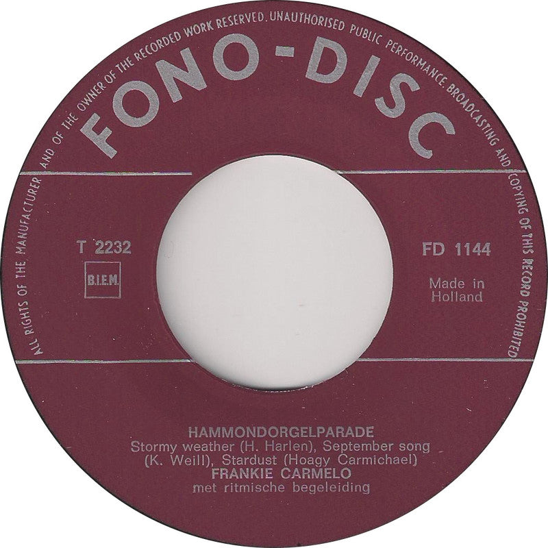 Frankie Carmelo - Hammondorgelpotpourri No. 5 (EP) 33657 Vinyl Singles EP VINYLSINGLES.NL