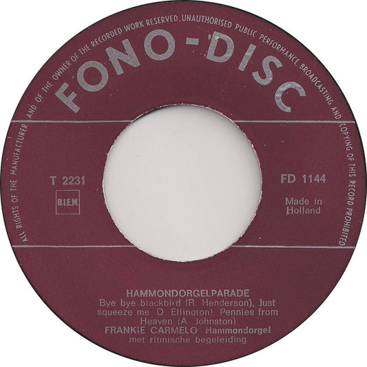 Frankie Carmelo - Hammondorgelpotpourri No. Vinyl Singles EP Vinyl Zeer Goed / Hoesje Goed "VINYLSINGLES.NL"