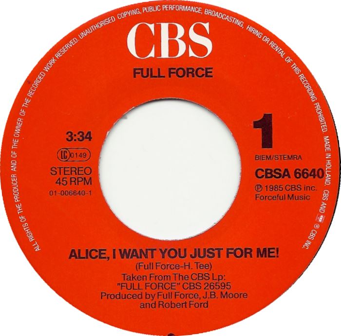 Full Force - Alice, I Want You Just For Me Vinyl Singles VINYLSINGLES.NL