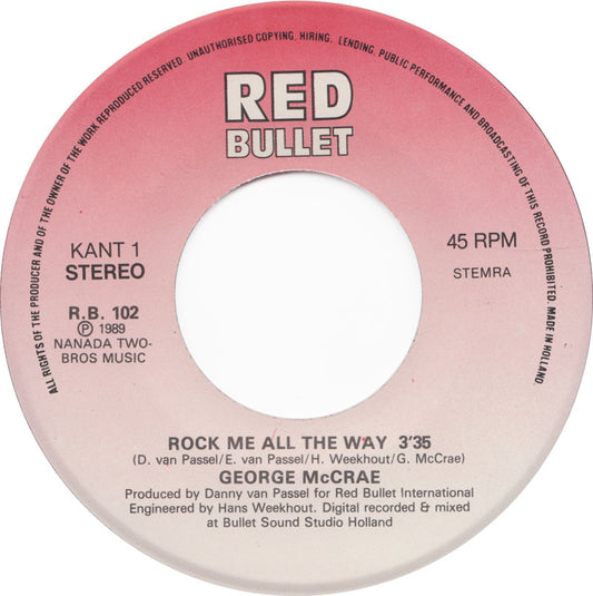 George McCrae - Rock Me All The Way Vinyl Singles Media: VG+ / Sleeve: G+ "VINYLSINGLES.NL"