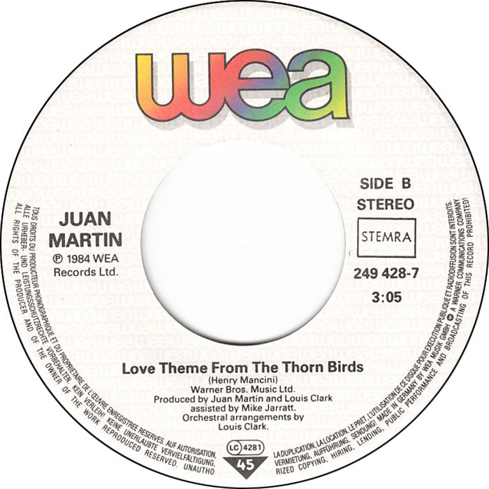 Henry Mancini And His Orchestra, Juan Martin - The Thorn Birds Theme 09598 Vinyl Singles VINYLSINGLES.NL