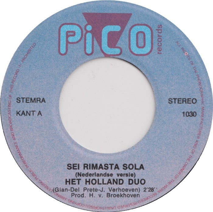 Holland Duo - Sei Rimasta Sola 24983 26993 27005 28570 31577 37291 Vinyl Singles Goede Staat