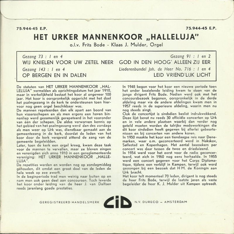 Urker Mannenkoor Hallelujah - Wij Knielen Voor Uw Zetel Neer (EP) 29772 Vinyl Singles EP VINYLSINGLES.NL