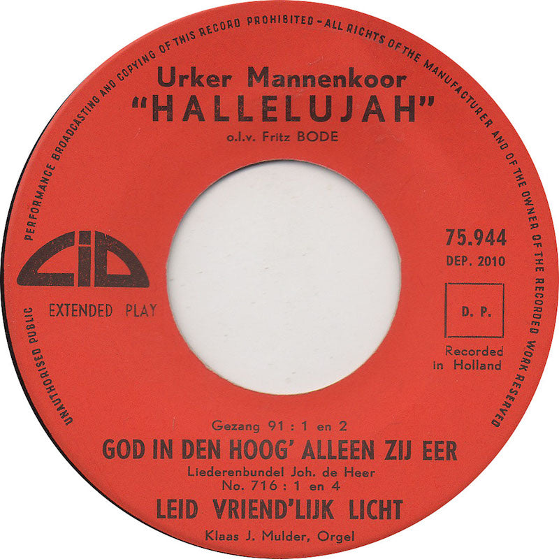 Urker Mannenkoor Hallelujah - Wij Knielen Voor Uw Zetel Neer (EP) 29772 Vinyl Singles EP VINYLSINGLES.NL