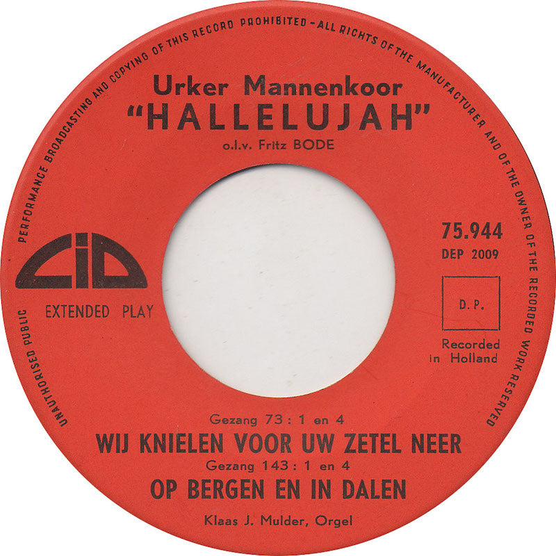 Urker Mannenkoor Hallelujah - Wij Knielen Voor Uw Zetel Neer (EP) 29772 Vinyl Singles EP VINYLSINGLES.NL