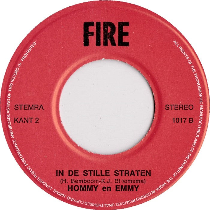 Hommy En Emmy ‎- Bij Een Bloemenkraam Vinyl Singles Vinyl Very Good (VG) <br> Hoes Good Plus (G+)