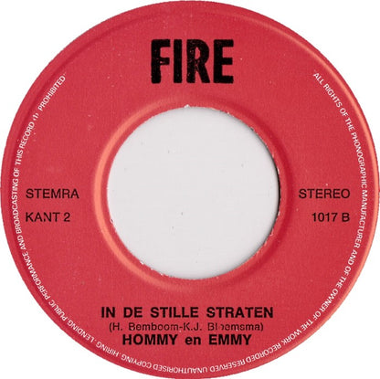 Hommy En Emmy ‎- Bij Een Bloemenkraam Vinyl Singles Vinyl Very Good (VG) <br> Hoes Good Plus (G+)