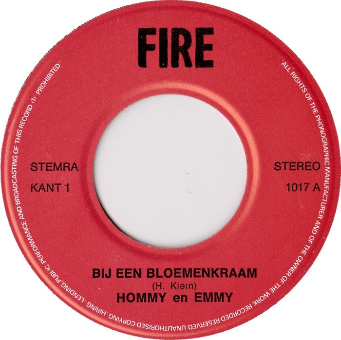 Hommy En Emmy ‎- Bij Een Bloemenkraam Vinyl Singles Vinyl Very Good (VG) <br> Hoes Good Plus (G+)