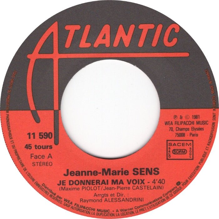 Jeanne Marie Sens - Je Donnerai Ma Voix Vinyl Singles Vinyl Very Good (VG) <br> Hoes Good Plus (G+)