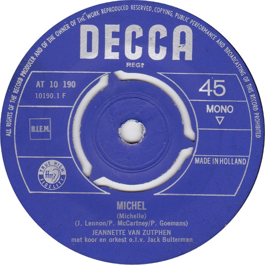 Jeannette Van Zutphen - Michel Vinyl Singles Vinyl Very Good (VG) <br> Hoes Good Plus (G+)