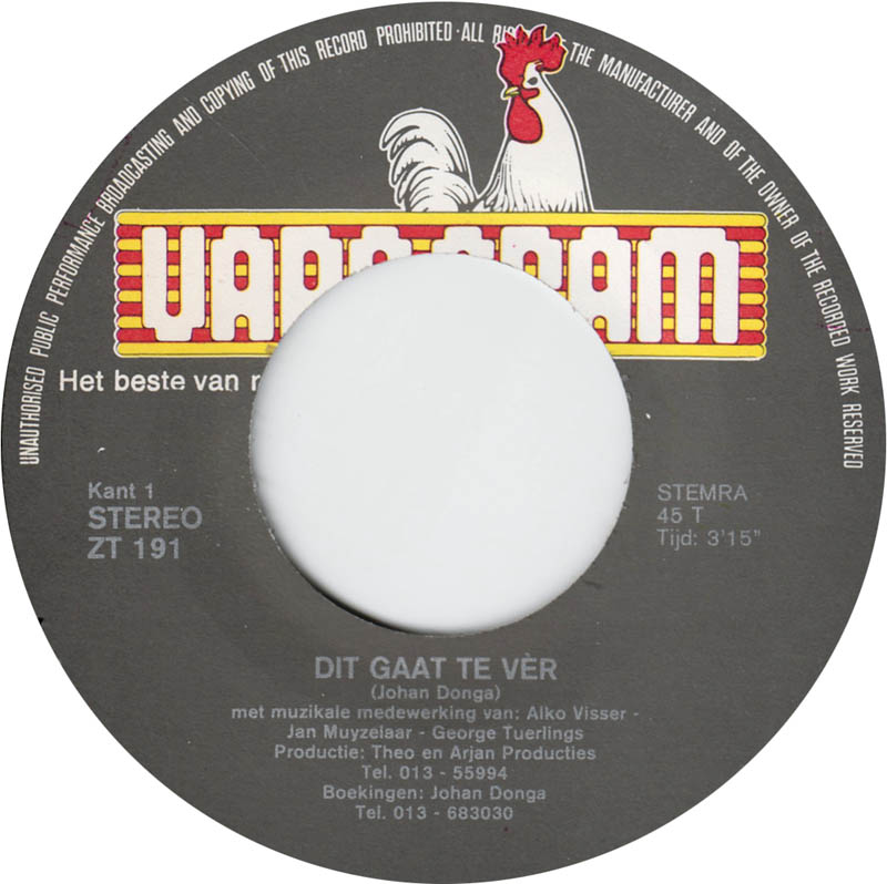 Johan Donga - Dit Gaat Te Vèr Vinyl Singles Vinyl (VG) <br> Hoes (G+)