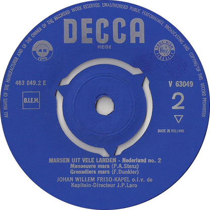 Johan Willem Friso Kapel - Marsen Uit Vele Landen Vinyl Singles Vinyl Very Good (VG) <br> Hoes Good Plus (G+)
