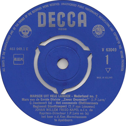 Johan Willem Friso Kapel - Marsen Uit Vele Landen Vinyl Singles Vinyl Very Good (VG) <br> Hoes Good Plus (G+)