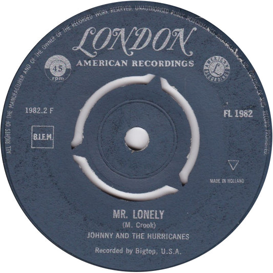 Johnny And The Hurricanes - Mr. Lonely Vinyl Singles Vinyl Zeer Goed / Hoesje Generic "VINYLSINGLES.NL"