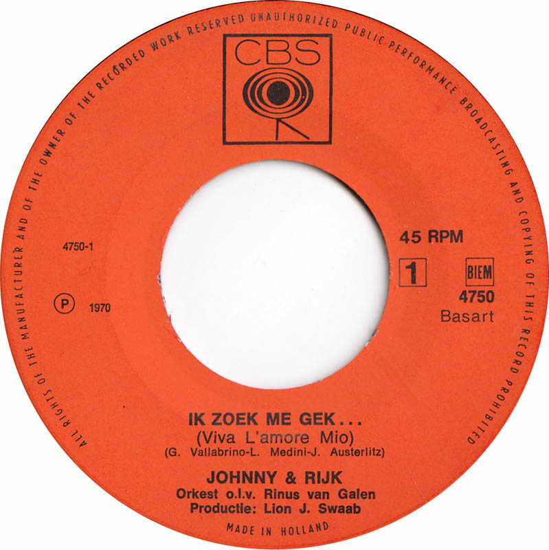 Johnny & Rijk - Ik Zoek Me Gek 23107 Vinyl Singles VINYLSINGLES.NL