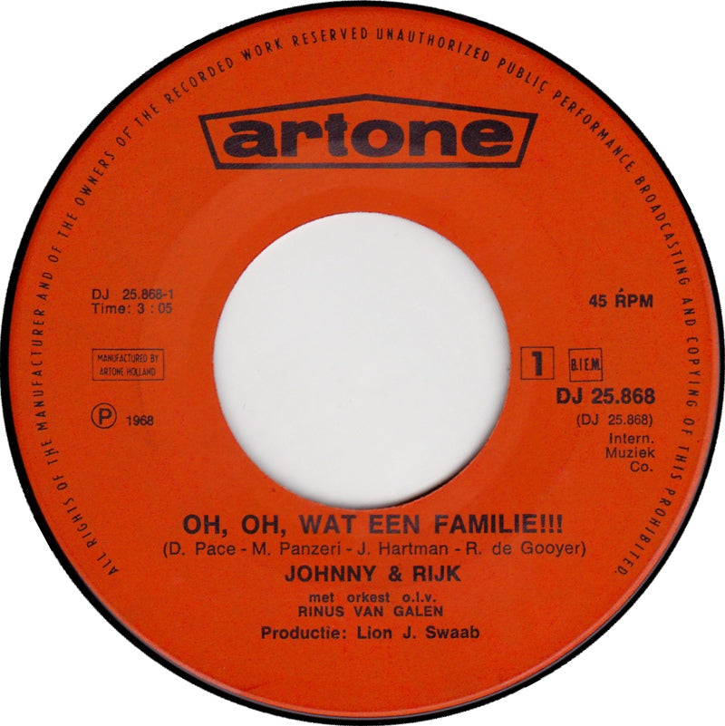 Johnny & Rijk - Oh, Oh, Wat Een Familie 34457 Vinyl Singles VINYLSINGLES.NL