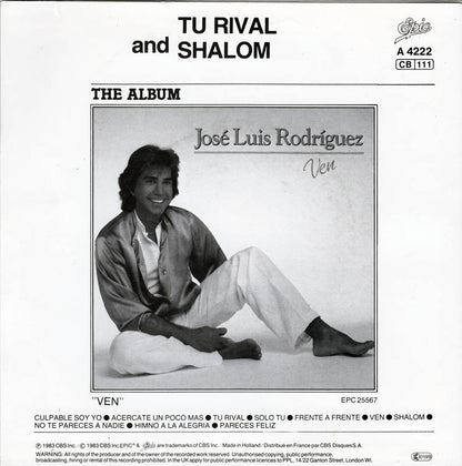 José Luis Rodríguez - Shalom Vinyl Singles Vinyl Very Good (VG) <br> Hoes Good Plus (G+)