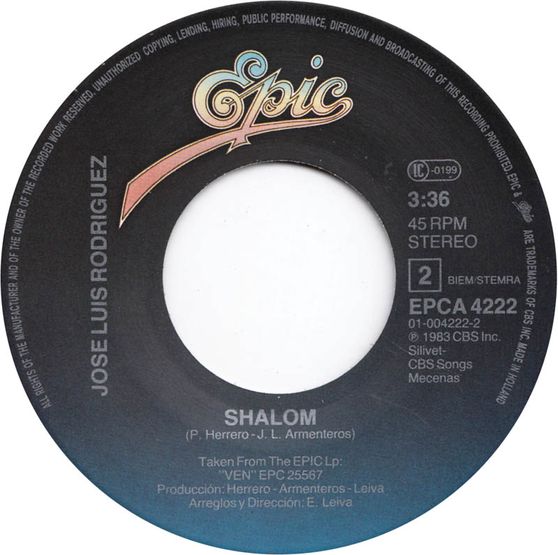 José Luis Rodríguez - Shalom 31254 Vinyl Singles VINYLSINGLES.NL