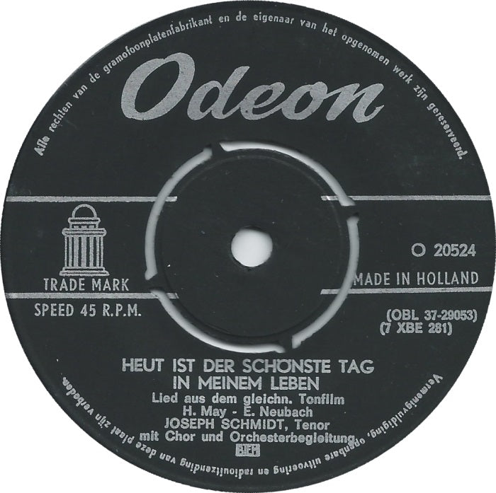 Joseph Schmidt - Heut' Ist Der Schonste Tag In Meinem Leben 01469 Vinyl Singles VINYLSINGLES.NL