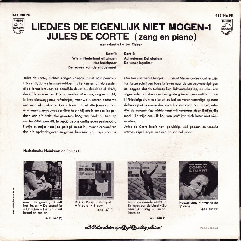 Jules de Corte - Liedjes Die Eigenlijk Niet Mogen - 1 (EP) 32560 28377 34359 Vinyl Singles VINYLSINGLES.NL