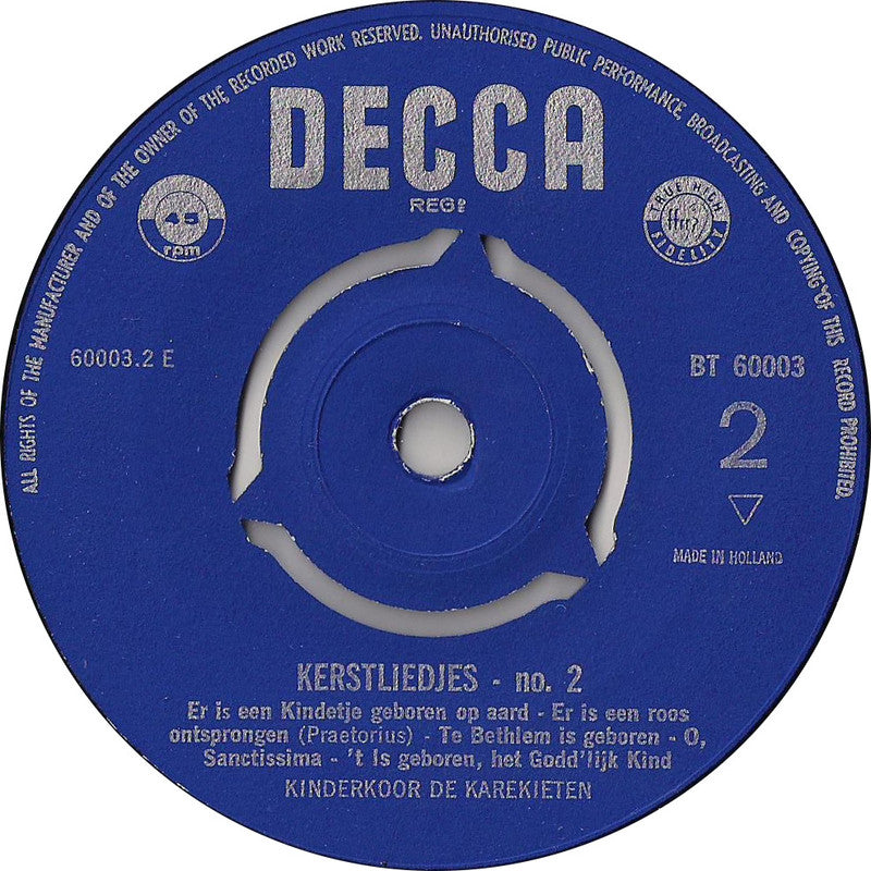Kinderkoor De Karekieten - Kerstliedjes 1 (EP) Vinyl Singles EP VINYLSINGLES.NL