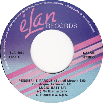 Lucio Battisti - Pensieri E Parole / ** Settembre Vinyl Singles Vinyl Very Good (VG) <br> Hoes Good Plus (G+)