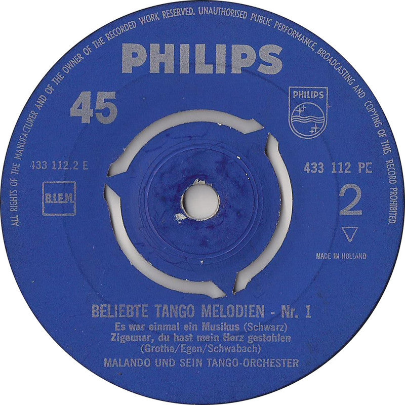 Malando Und Sein Tango-Orchester - Beliebte Tango Melodien 1 (EP) 18096 Vinyl Singles EP VINYLSINGLES.NL