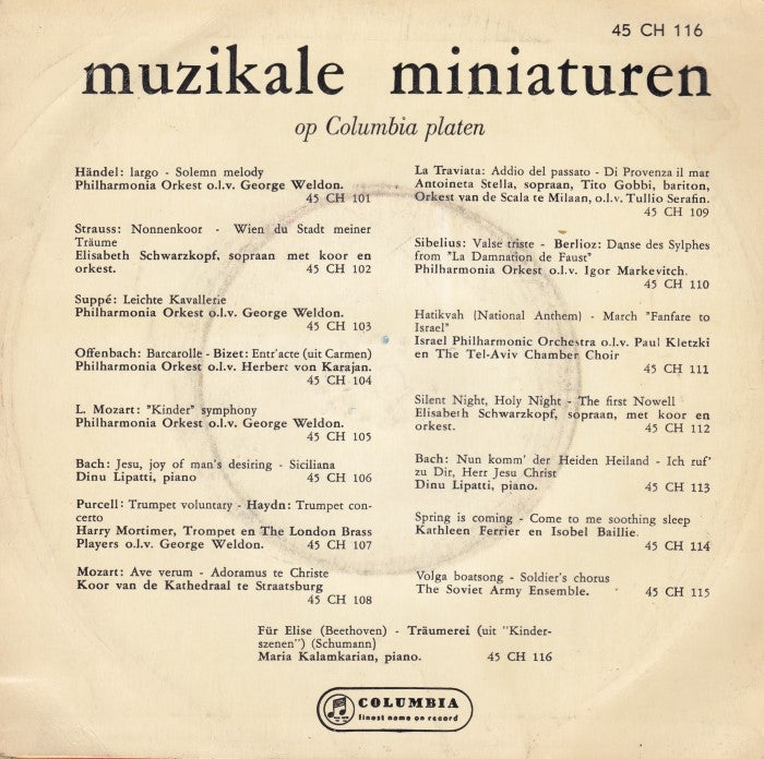 Beethoven / Schumann , Maria Kalamkarian - Für Elise / Träumerei 06475 29895 Vinyl Singles VINYLSINGLES.NL