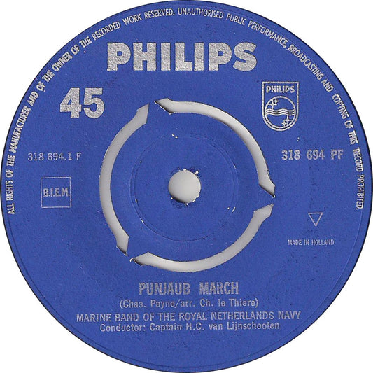 Marine Band Of The Royal Netherlands Navy - Punjaub March Vinyl Singles Vinyl Very Good (VG) <br> Hoes Good Plus (G+)