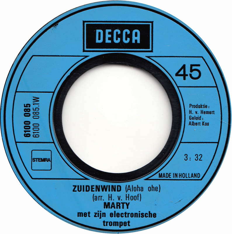 Marty - Zuidenwind Vinyl Singles Vinyl (VG) <br> Hoes (G+)