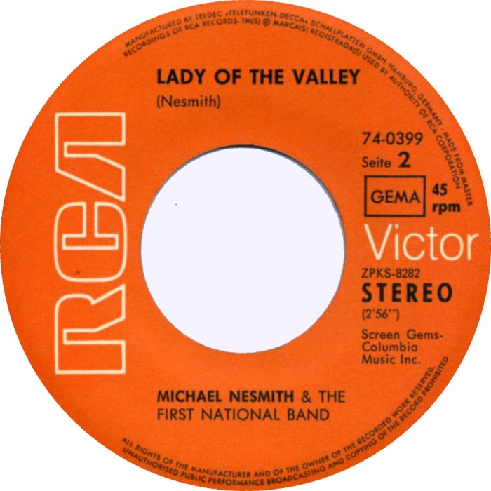 Michael Nesmith & The First National Band - Silver Moon Vinyl Singles Vinyl Very Good (VG) <br> Hoes Good Plus (G+)