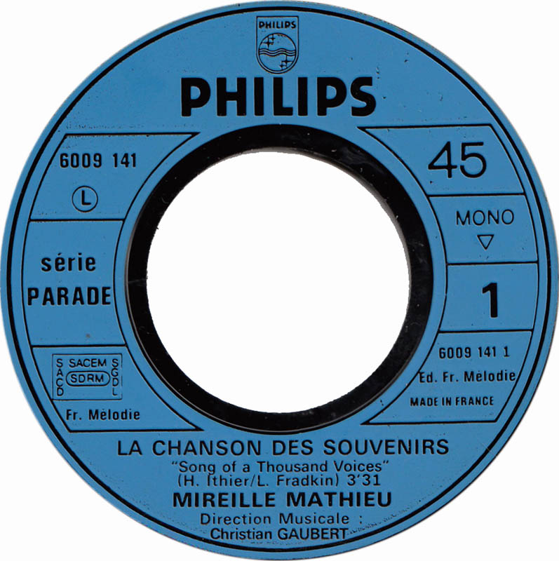 Mireille Mathieu - La Chanson Des Souvenirs Vinyl Singles Vinyl Very Good (VG) <br> Hoes Good Plus (G+)