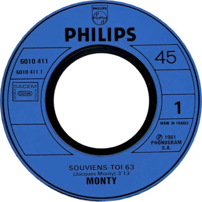 Monty - Souviens-Toi ** Vinyl Singles Vinyl Very Good (VG) <br> Hoes Good Plus (G+)