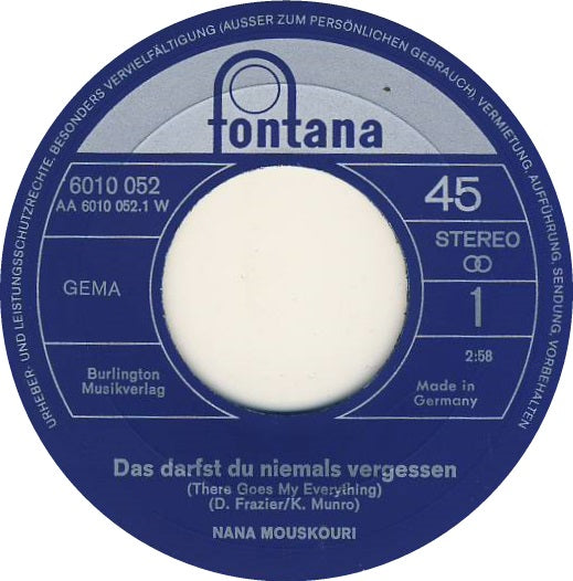 Nana Mouskouri - Das Darfst Du Niemals Vergessen 16998 Vinyl Singles VINYLSINGLES.NL