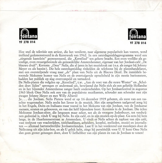 Nelis - Kerstlied Vinyl Singles Vinyl Zeer Goed / Hoesje Goed "VINYLSINGLES.NL"